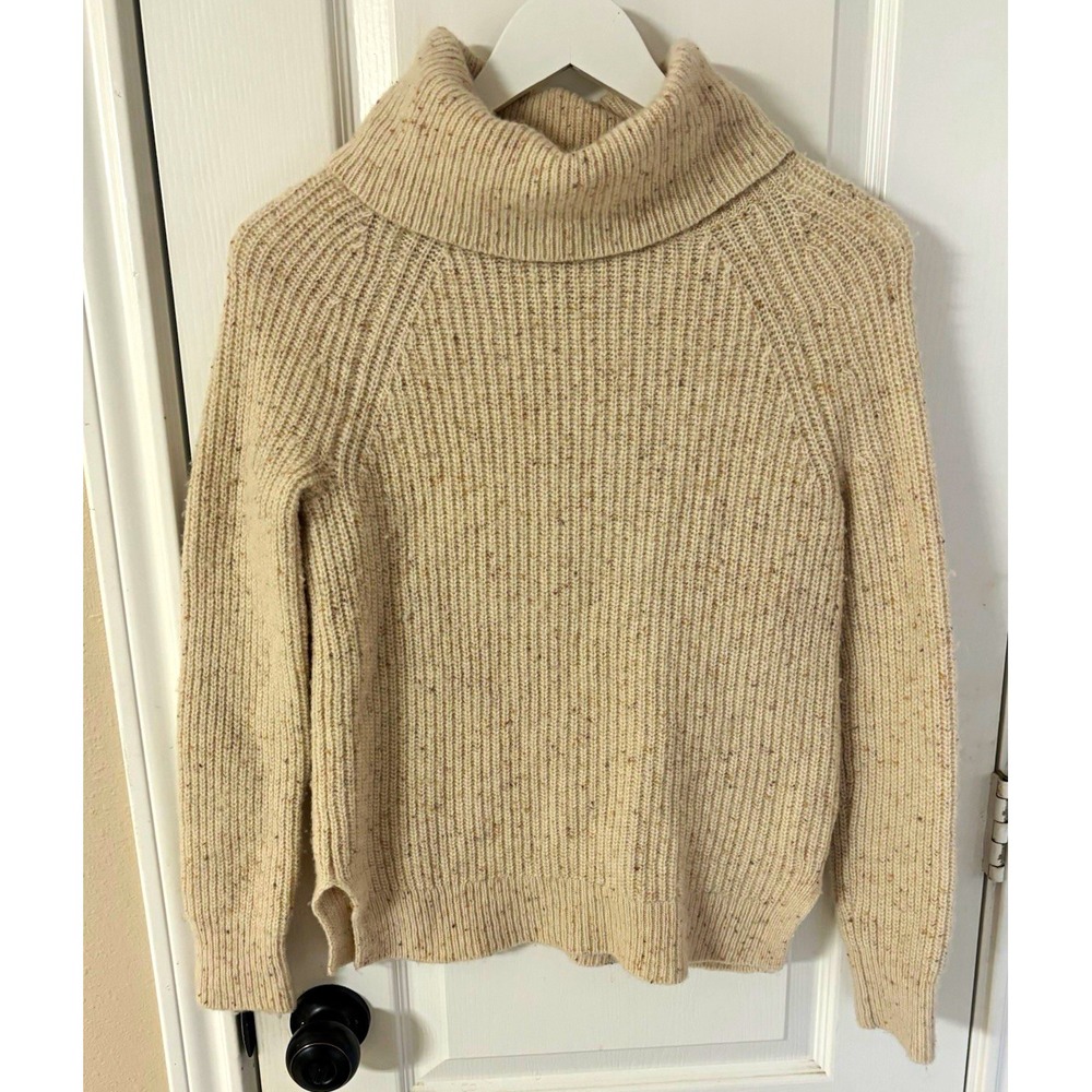 J.CREW Mercantile Donegal Turtleneck Pullover Sweater Cream XS Raglan Lambswool
